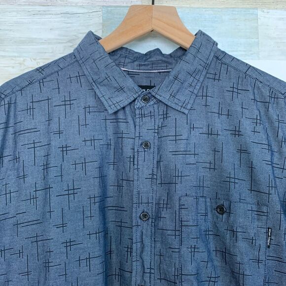 Ocean Current Chambray Printed Shirt Blue Button Front Casual Cotton Mens XL - Picture 2 of 9